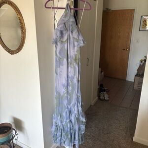 ASOS Blue and White Ruffled Tiered Maxi Dress